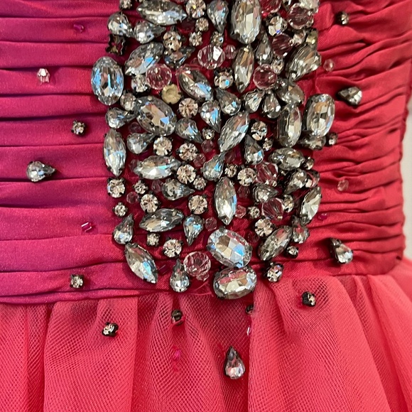 Formal Strapless Mini Dress Small Homecoming Retro Dress Fit n Flair Hot Pink - Picture 11 of 17